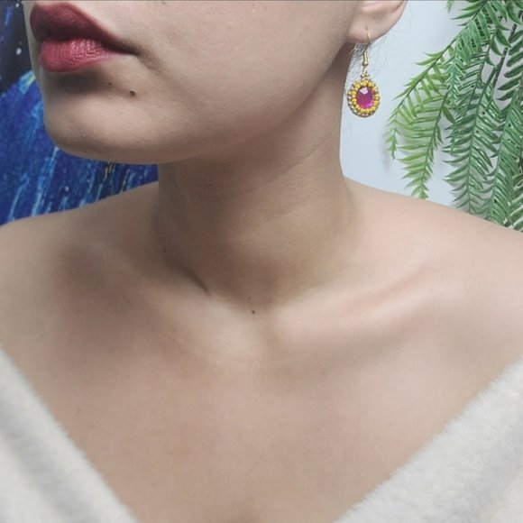 Pink And Orange Bohemian Beaded Mini Earrings - Picture 11 of 12